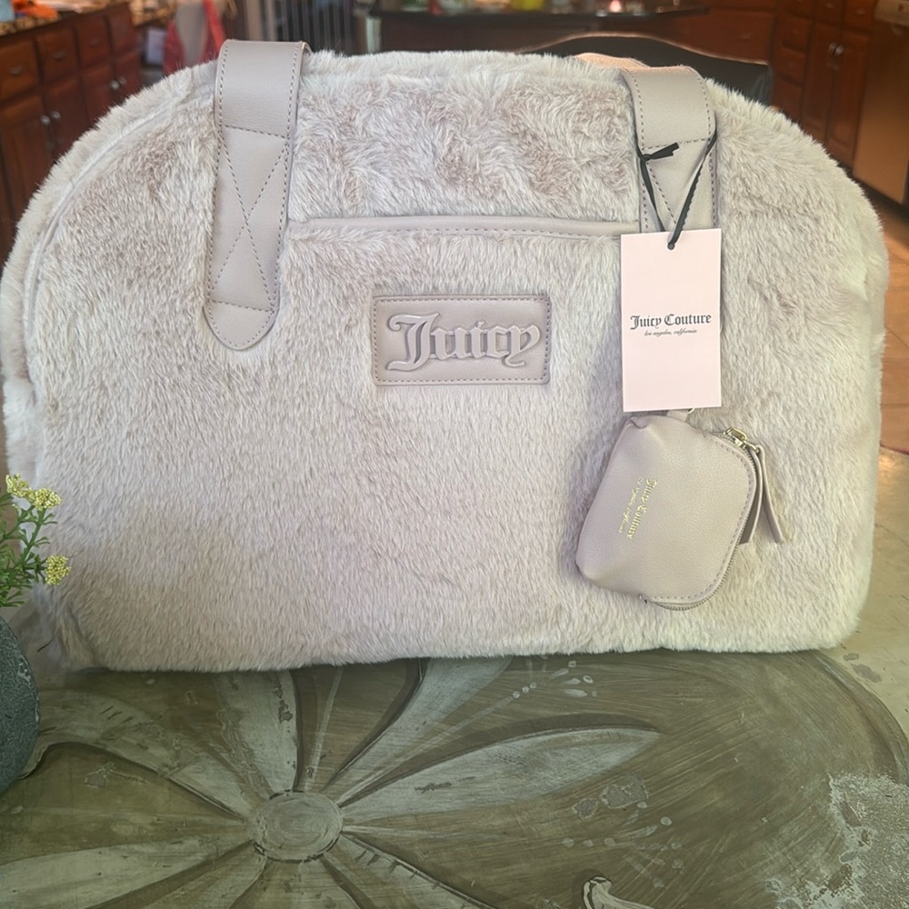 Juicy Couture Fluffy Weekender Overnight Duffle Bag Large Dusty Blush New